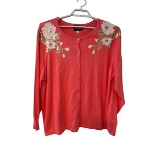 Bob Mackie nwt cardigan sweater womens 3X coral sequin Spring